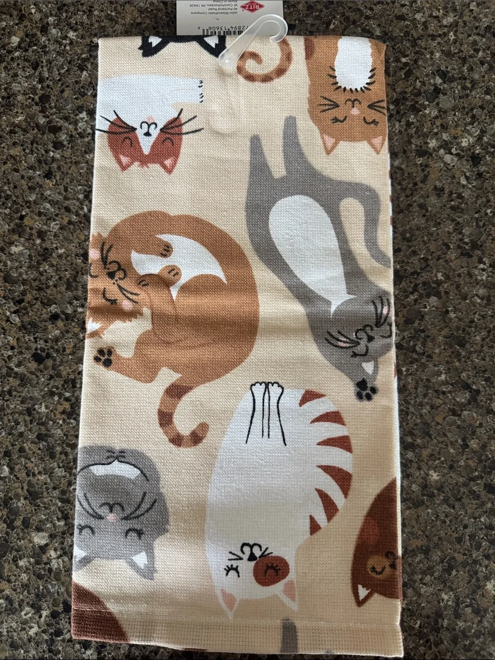 NEW 100% Cotton Kitchen Towel with Beige Cat Pattern - Pets Cat
